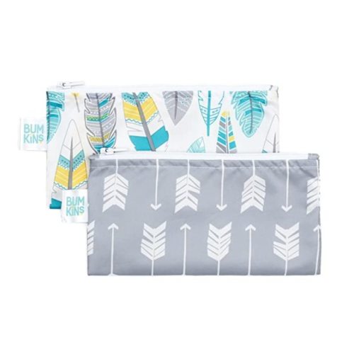 Bumkins Snack Bags, Reusable Fabric, Washable, Food Safe, BPA Free - Arrows & Feathers (2-Pack) - Snack Bag 2-pk - Arrows & Feathers-Sm