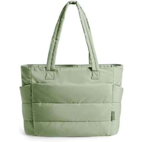 BAGSMART Tote Bag for Women, Lightweight Puffy Tote Bag with Compartments Quilted Shoulder Bag Handbag for Travel, Work, Gym
