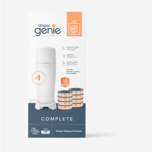 Diaper Genie Registry Gift Set | Includes Diaper Genie Complete Diaper Pail, 8 Refill Bags, 1 Carbon Filter | Perfect Starter Kit