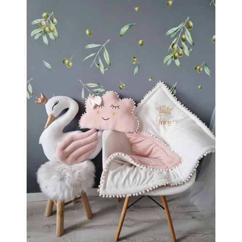 Personalized pillow set gift - princess pillow swan, pillow cloud blush, optional crib baby blanket with embroidered name, personalized gift