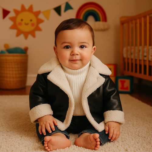 Baby Sherpa Jacket | Faux Leather Winter Coat for Toddler & Infant | Warm Fleece Lined Outerwear