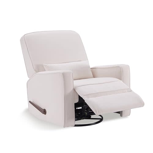 Tbfit Recliner Chair Swivel Glider, Nursery Rocker Recliners with Lumbar Support, Rocking Sofa Chair, Overstuffed Manual Glider Recliner for Baby Room, Living Room, White