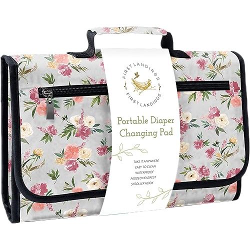 First Landings Portable Diaper Changing Pad - Convenient Travel Changing Pad and Wipe Holder - Portable Changing Pad - Grey