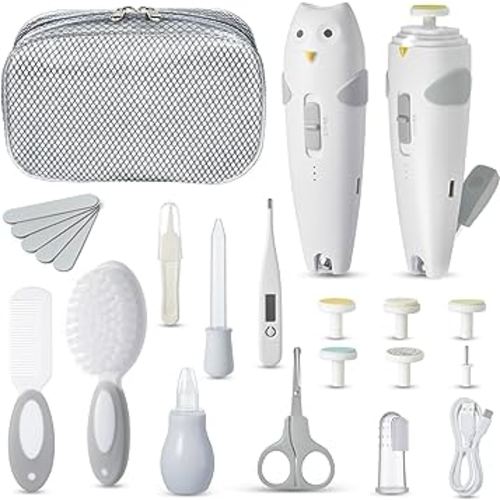Lictin Baby Healthcare and Grooming Kit, 26 in 1 Rechargeable Nail Trimmer Electric Set,Safe File with Auto Light, Newborn Nursery Health Care Portable Safety Set for Infant Toddlers Boys Girls, Grey