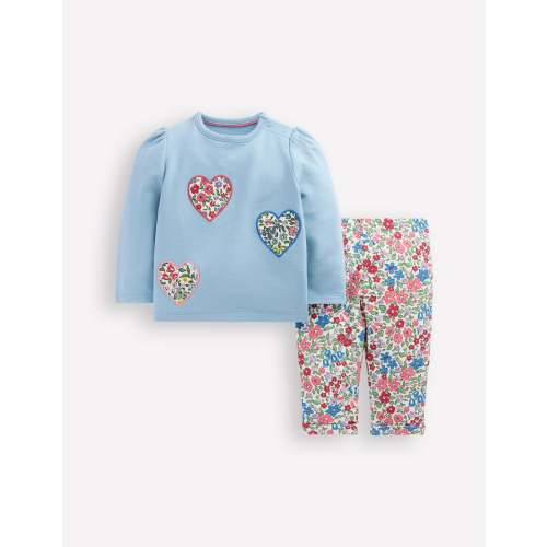 Appliqué Jersey Play Set-Blue Floral Hearts