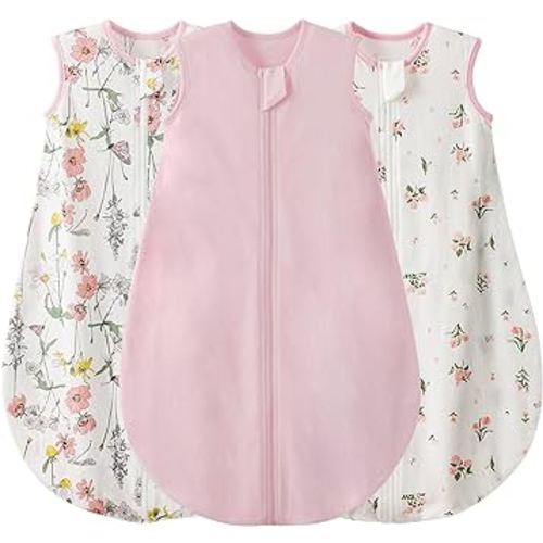 Duomiaomiao 3 Pack Baby Sleep Sack 100% Organic Cotton Lightweight Breathable Comfy Toddler Sleeping Sack (0.5tog Flowers, medium)