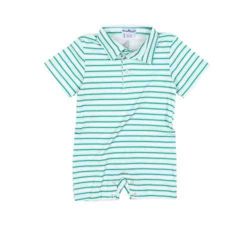 Emerald Stripe Polo Short Sleeve Romper