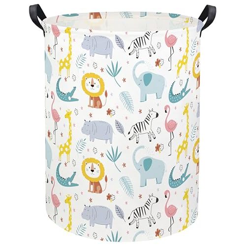 HIYAGON Baby Laundry Basket Baby Hamper for Nursery Boy and Girl Cute Kids Toy Storage Basket Organizer Bins Safari Animal Room Decor(Colorful Animals)