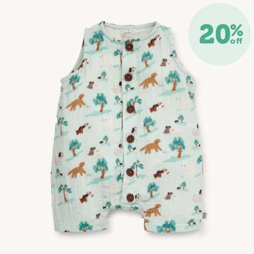 central bark cotton gauze magnetic sleeveless romper