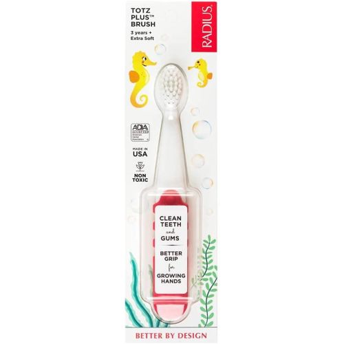 RADIUS Totz Plus Brush Kids Toothbrush Silky Soft BPA Free ADA Accepted Designed for Delicate Teeth & Gums for Children 3 Years & Up - WhiteCoral - Pack of 1