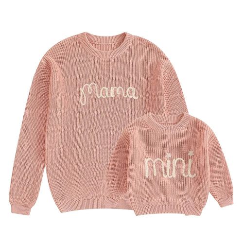Mommy and Me Matching Outfits Mama and Mini Long Sleeve Crewneck Sweater Pullover Tops Mother Baby Matching Clothes