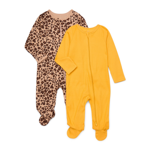 Wonder Nation Baby Gender Neutral Zip Front Footed Sleep N Play Pajamas, 2-Pack, Sizes Preemie-6/9 Months
