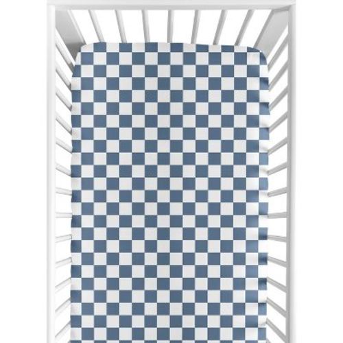 Sweet Jojo Designs Boy, Girl, Unisex/Gender Neutral Baby Fitted Crib Sheet Gingham Checkered Plaid Blue and White