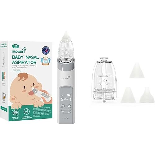 GROWNSY Nasal Aspirator for Baby with 2 Larger Suction Chambers and 6 Food-Grade Soft Silicone Tips, Grey
