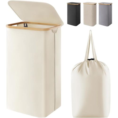 Lifewit 105L Large Laundry Basket with Lid, Removable Bags, White