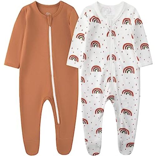 O2 BABY Baby Boys Girls Organic Cotton Zip-Front Sleeper Pajamas, Footed Sleep 'n Play