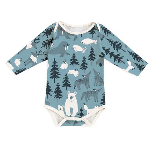 Long-Sleeve Snapsuit - Northern Animals Mountain Blue