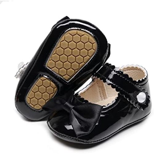 HONGTEYA Infant Baby Girls Mary Jane Flats Non Slip for Toddler First Walkers Soft Sole PU Leather Crib Shoes Sneaker Wedding Party Christmas Princess Dress Shoes Baby Moccasins Girls