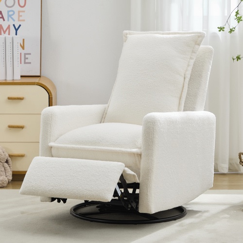 Bellemave Swivel Rocker Recliner Chair, Glider Rocker Recliner, Rocking Chair Nursery, Fabric Chair with High Back, Deep Seat, for Living Room, Bedroom (White)