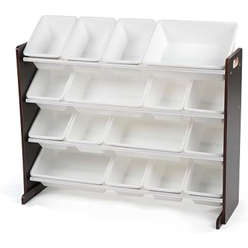 Humble Crew Supersized Toy Storage Organizer with 16 Removable Bins, Espresso/White – Large Toy Storage for Toddlers Ideal for Kids' Rooms, Playrooms, and Nurseries - Modern Toy Bins for Kids