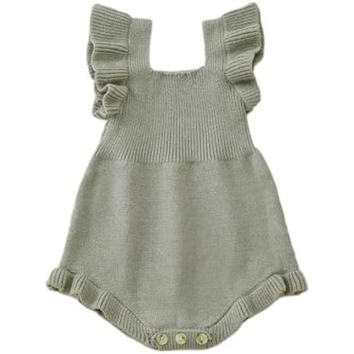 Newborn Baby Girl Sweater Romper Knitted Ruffle Sleeve Bodysuit Jumpsuit Toddler Cute Summer Clothes