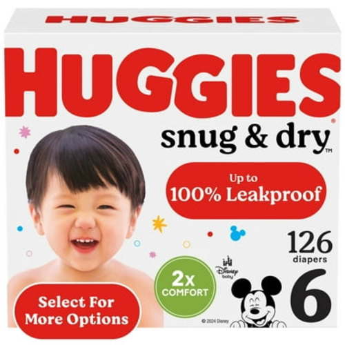 Huggies Snug & Dry Leakproof Baby Diapers, Size 6 (35+ lbs), 126 Ct (Select for More)