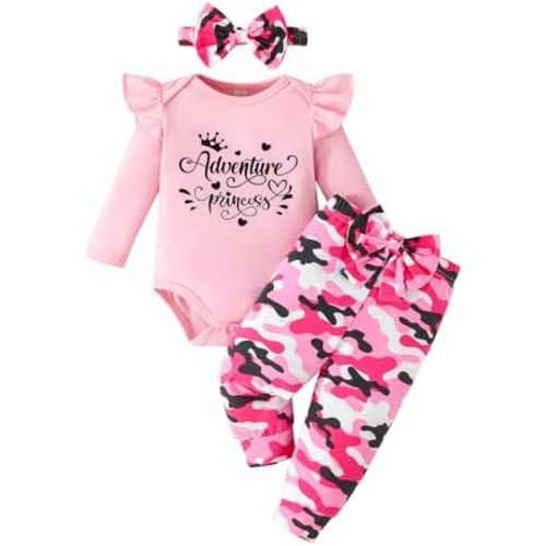 GDTOGRT Newborn Baby Girl Clothes Outfit Set Sweet Ruffle Romper, Pants and Headband 0 3 6 9 12 18 Months Infant Clothing