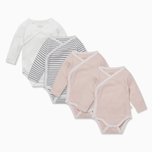 Long Sleeve Kimono Bodysuit 4 Pack White / Newborn
