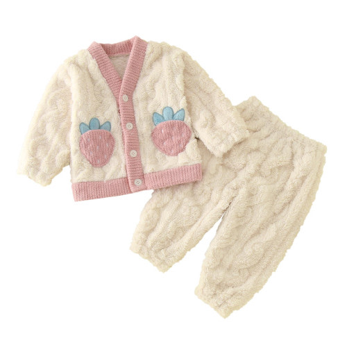 Youmylove Two Piece Girls Outfits Toddler Girls Winter Long Sleeve Strawberries Prints Tops Pants 2Pcs Outfits Clothes Set For Babys Clothes Pink White