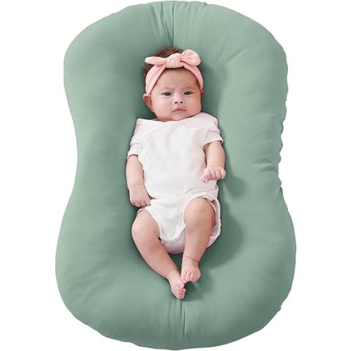 FUNUPUP Rayon Made from Bamboo Baby Lounger Cover Compatible with Snuggle Me Lounger, Infant Lounger Pillow Cover for Newborn, Removable Elastic Newborn Lounger Cover,Cover Only,Green