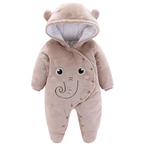 JiAmy Newborn Baby Winter Hooded Romper Fleece Snowsuit Jumpsuit Cartoon Cat Outfits 0-12 Months