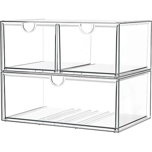 Makeup Organizer with 3 Drawers, 10" Wide and 4.4'' Tall Acrylic Organizer, Desk Organizers and Accessories, Dustproof Storage Drawers for Office Art Craft Supplies
