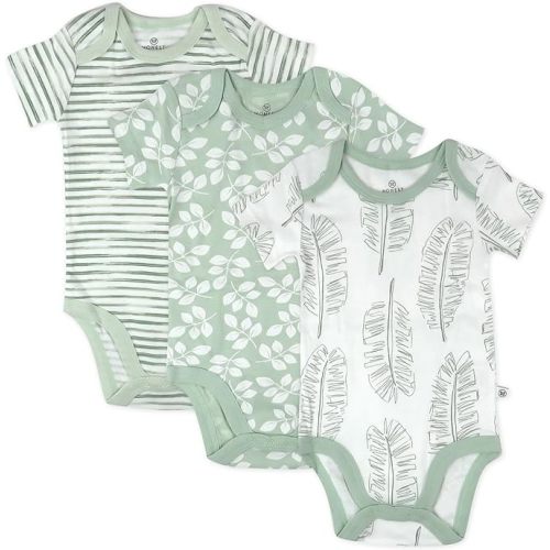 HonestBaby unisex-baby Multipack Short Sleeve Bodysuits One-piece 100% Organic Cotton for Infant Baby Boys, Girls, Unisex - 6-9 Months - 3-pack Jumbo Leaf Sage