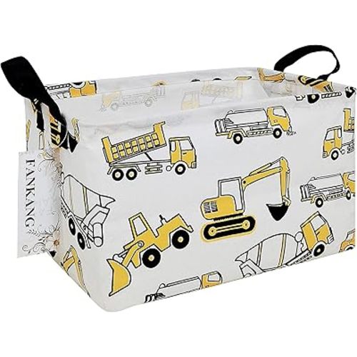 FANKANG Storage Bins, Nursery Hamper Canvas Laundry Basket Foldable with Waterproof PE Coating Large Storage Baskets for Kids Boys and Girls, Office, Bedroom, Clothes,Toys(Rec-excavator）
