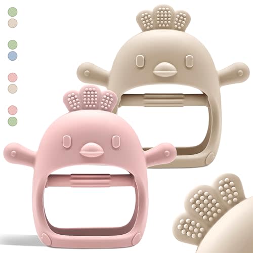 Komfy LilLove 2 Pack Baby Teething Toys for 0-6 & 6-12 Months, Food Grade Silicone Teething Mitten Anti-Drop Wrist Hand Teether, BPA Free, One-Piece, CPC Certified Baby Chew Toys for Sucking Needs