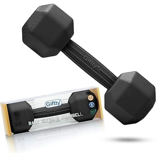 Baby Dumbbell Toy - Silicone Infant Rattle Teething Toy Teether Toddler Sensory Toy Durable Safe Exercises Workout Weight - Great Gift for Girls and Boys (1pcs - Black)