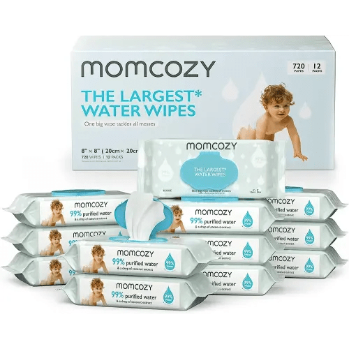 Baby Wipes, Momcozy Sensitive Water Wipes-Extra Large Size Design, One Top Two, 99% Purified Water, Unscented & Hypoallergenic, Friendly to Sensitive Skin, 12 Flip-Top Packs (720 Wipes Total)