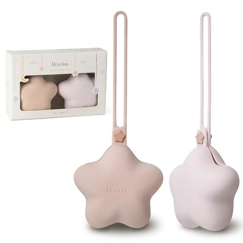 Moonkie Silicone Pacifier Holder Case, Cute Portable Pacifier Storage Case, 2 Pack
