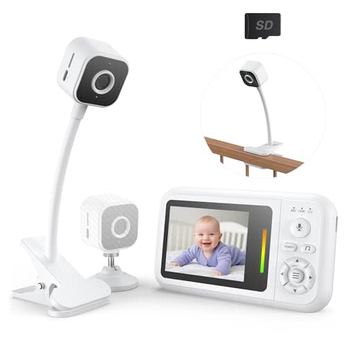 Baby Monitor with Camera and Audio, Baby Monitor No Wifi with Clip for Crib & Stand, Portable 2.8’’ HD Monitor 1080P Video, NightVision, VOX, 2-Way Audio, Temp Sense & Lullabies, SD card Includ