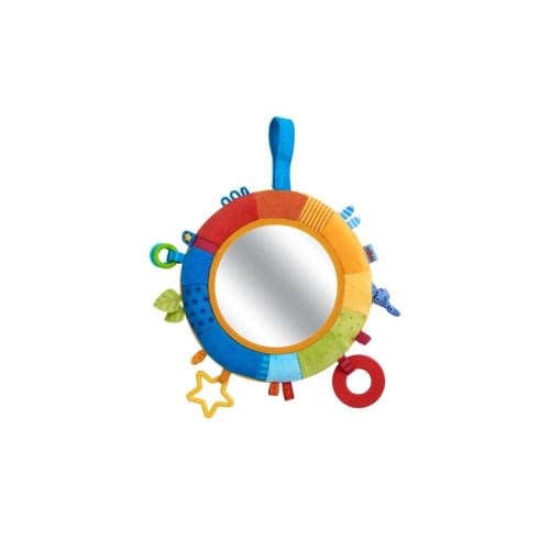 Rainbow Discovery Mirror - Hang from Crib or Use as a Pillow with Entertaining Elements for Baby to Explore