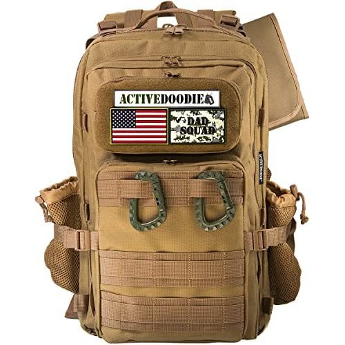 Dad Gear - Dad Diaper Bag for Men with Waterproof Changing Pad, Removable Dad Patches, Mens Diaper Bag, Coyote Brown