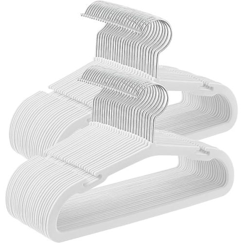 SONGMICS Baby Hangers 50 Pack, 11 x 6.9 Inches, Kids Hangers for Closet, Non-Slip Velvet Hangers, Childrens Hangers, Space-Saving Clothes Hangers, Wide Shoulder Notches, Cloud White UCRF037W01