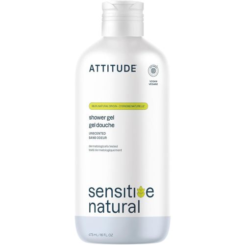 ATTITUDE Body Wash for Sensitive Skin with Oat, EWG Verified, Dermatologically Tested, Vegan, Extra Gentle, Unscented, 16 Fl Oz