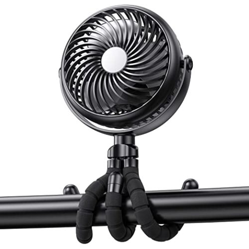 GRANDFAST Car Seat Fan - 5000mAh Battery Operated Baby Stroller Fan with Flexible Tripod - 360 Degree Rotatable Portable Clip on Fan for Tent Crib Golf Cart Bike Treadmill (Black)