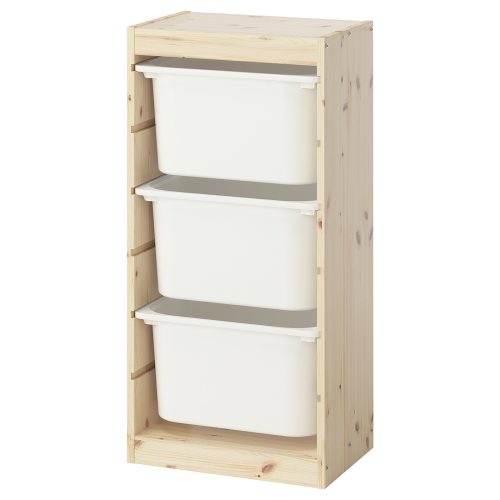 TROFAST Storage combination with boxes - light white stained pine/white 17 3/8x11 3/4x35 7/8 "