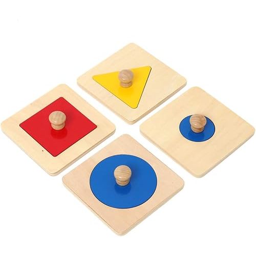 Thoth Montessori Single Shape Puzzle First Shapes Jumbo Wooden Puzzle Board Knob Wooden Puzzle Geometric Shape Puzzle Early Education Material Sensorial Toy for Toddler Shape & Color Sorter (4 pieces)