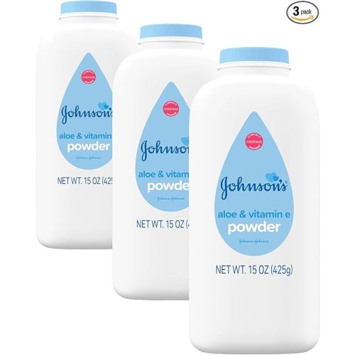 Johnson's Baby Powder with Naturally Derived Cornstarch, Aloe & Vitamin E for Delicate Skin, Hypoallergenic, Free of Parabens, Phthalates & Dyes for Gentle Baby Skin Care, 15 oz (Pack of 3)