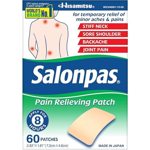 Salonpas Pain Relieving Patch for Back, Neck, Shoulder, Knee Pain and Muscle Soreness - 8 Hour Pain Relief - 60 Count