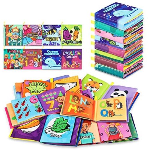 Baby Bath Books,Nontoxic Fabric Soft Baby Cloth Books, Early Education Toys,Waterproof Baby Books for Toddler, Infants Crinkly Cloth Book Bath Toys for 6 to 12 - 18 Months - Pack of 8
