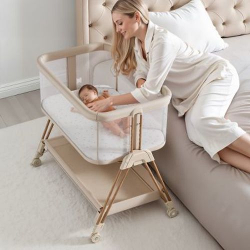 Fodoss Baby Bassinet Bedside Sleeper with Wheels & Storage Tray, Portable Crib for Newborns